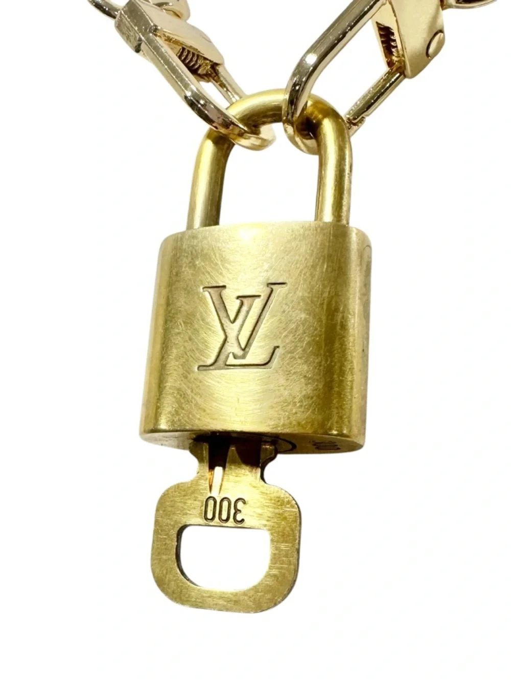 Authentic Louis Vuitton #300 Lock & Key Set on a 18K Gold Plated Chain Necklace